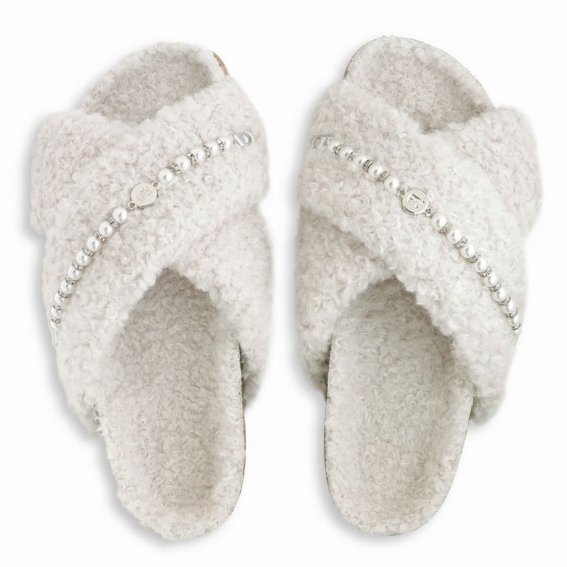 Kapcie Russell And Bromley Cozie Damskie Kremowe Białe | CEW6973EE