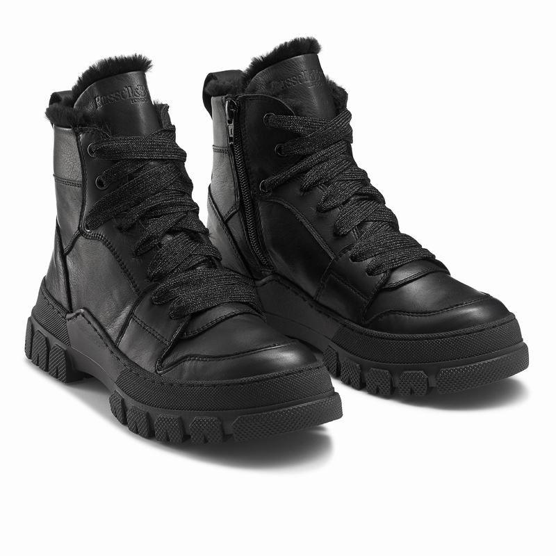 Kozaki Sznurowane Russell And Bromley Glacier Damskie Czarne | SDG6237TN