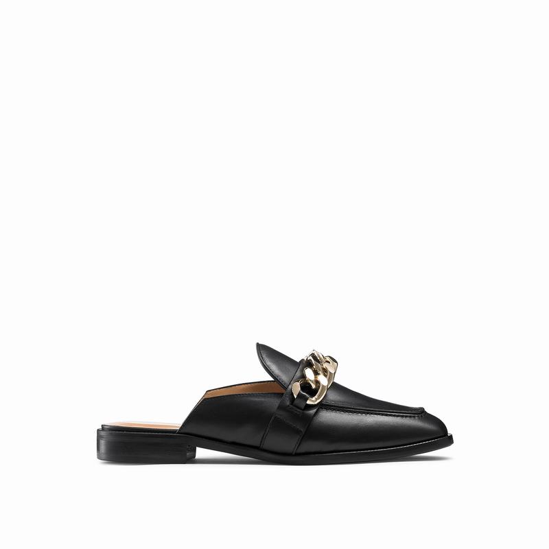 Mokasyny Russell And Bromley Chainmule Damskie Czarne | OET2935TE