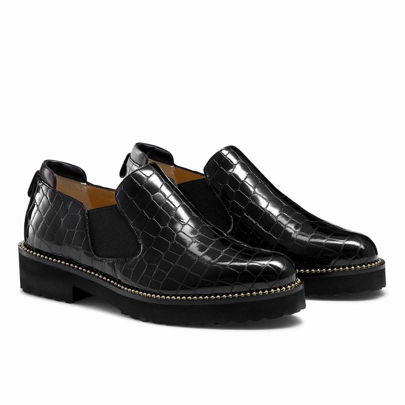 Mokasyny Russell And Bromley Grid Damskie Czarne | ZMD7399TK