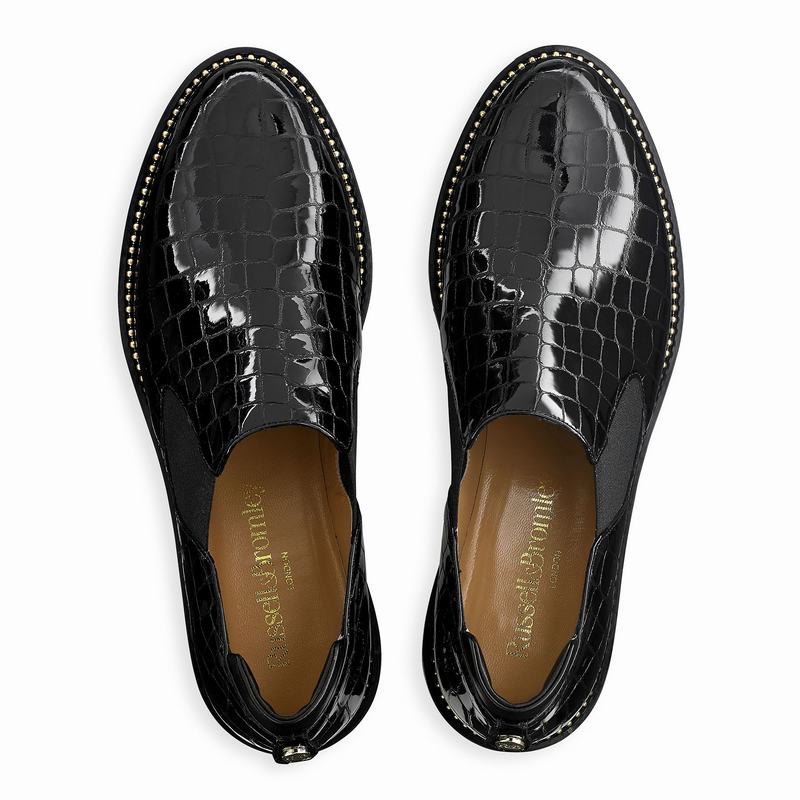 Mokasyny Russell And Bromley Grid Damskie Czarne | ZMD7399TK
