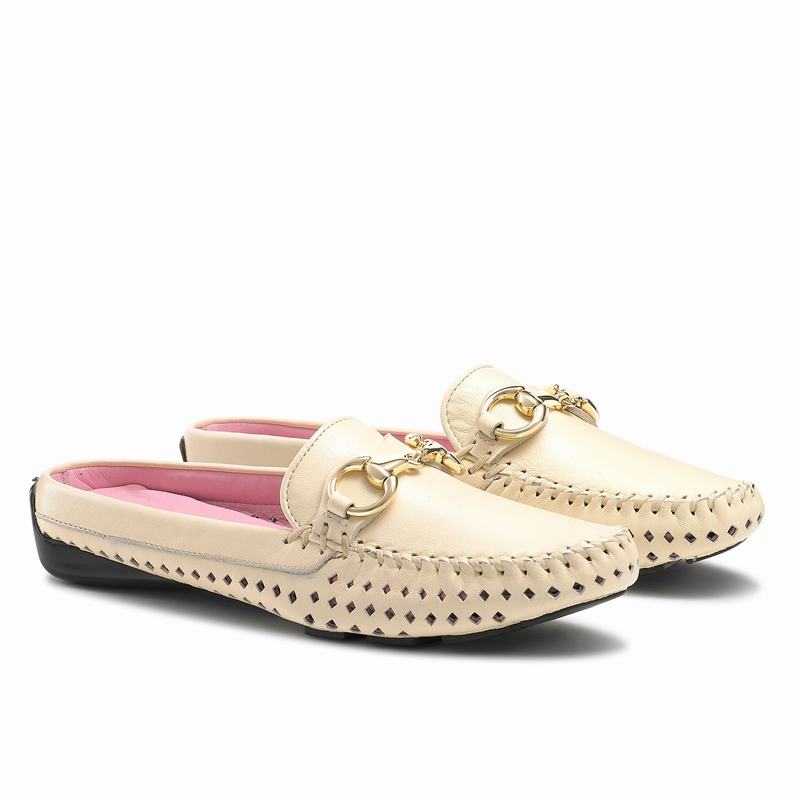 Mokasyny Russell And Bromley Perlamule Damskie Kremowe Białe | FHP7665IH