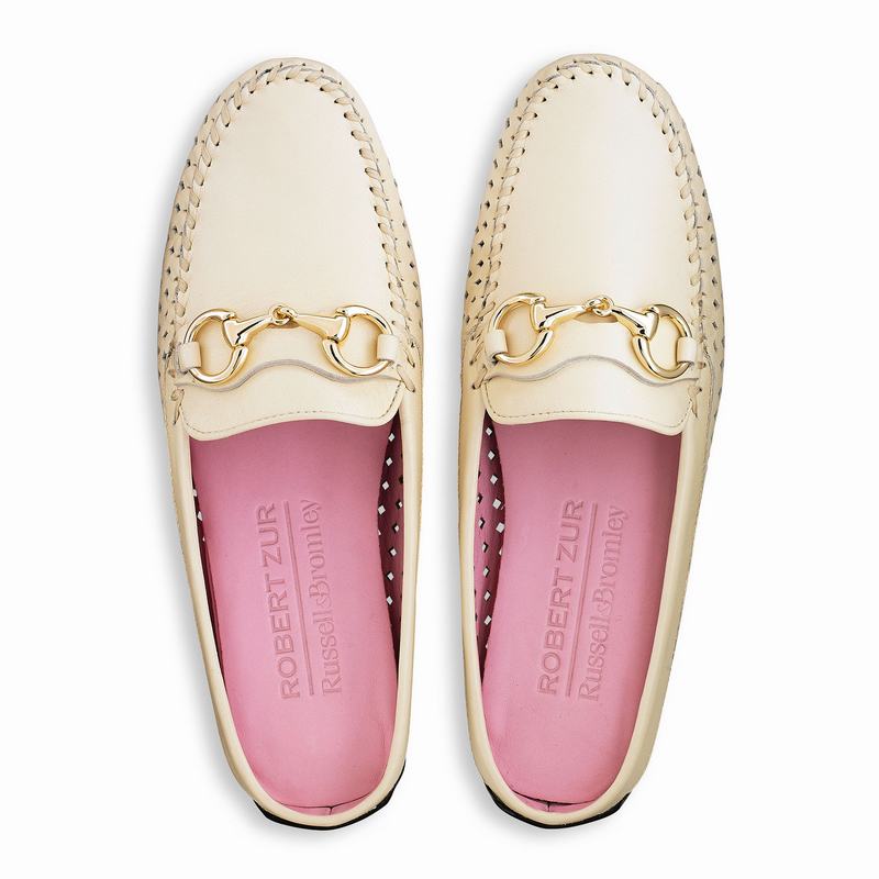 Mokasyny Russell And Bromley Perlamule Damskie Kremowe Białe | FHP7665IH