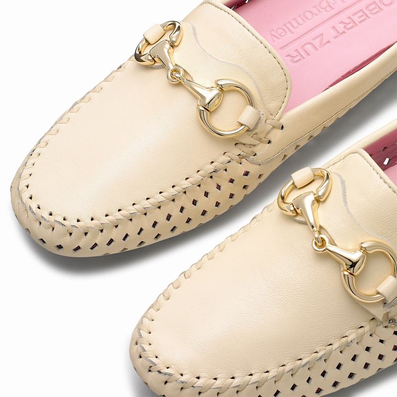 Mokasyny Russell And Bromley Perlamule Damskie Kremowe Białe | FHP7665IH