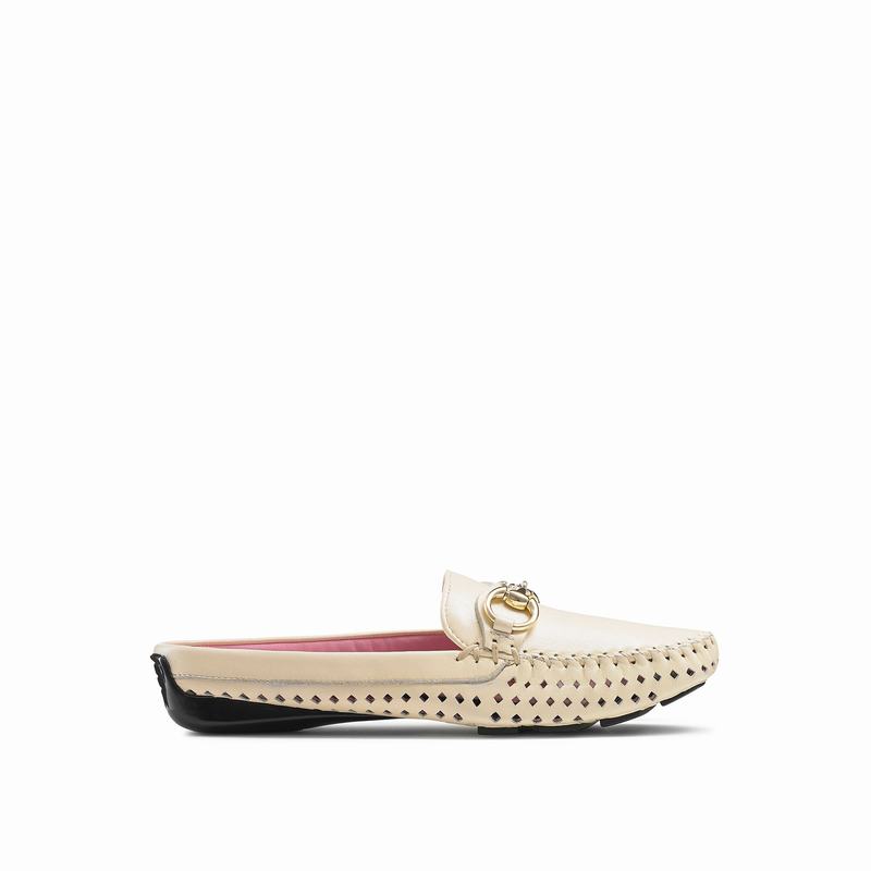Mokasyny Russell And Bromley Perlamule Damskie Kremowe Białe | FHP7665IH