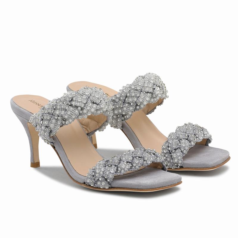 Sandały na Obcasie Russell And Bromley Be Jewel Damskie Szare | CBJ6621TC