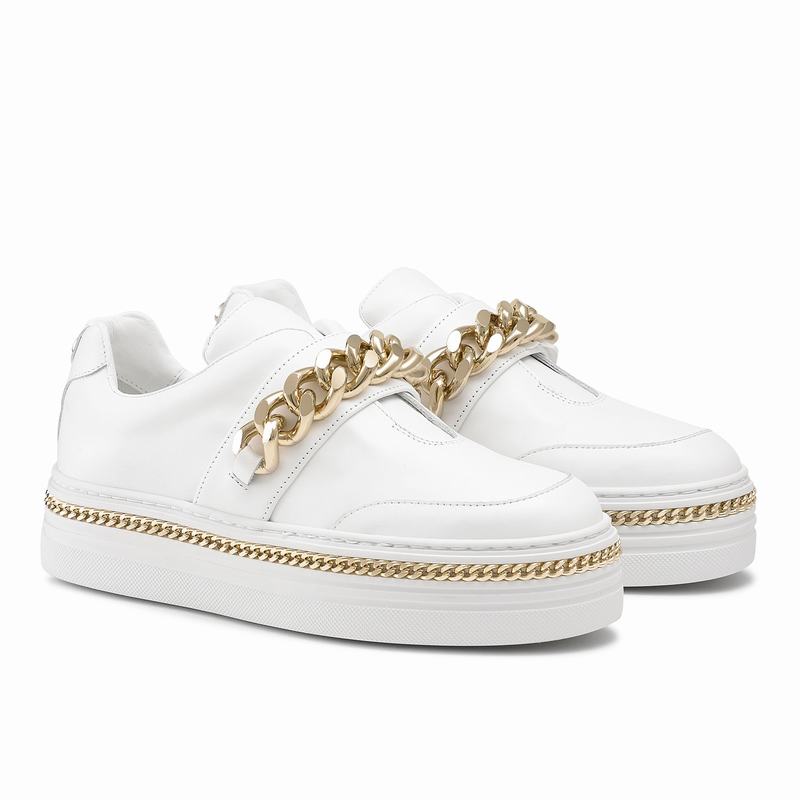 Trampki na Platformie Russell And Bromley Lockchain Damskie Białe | CKM8797PH