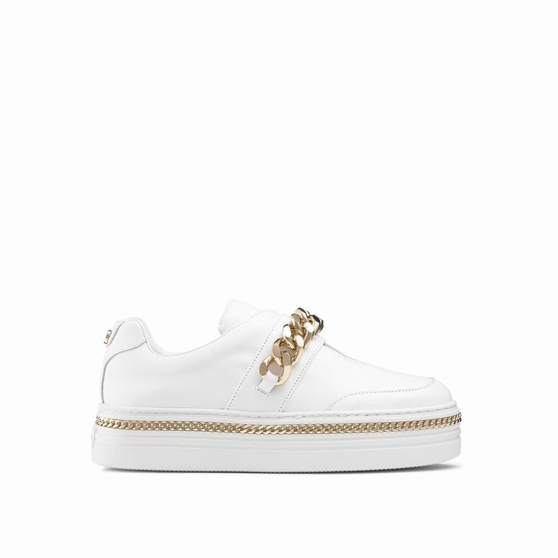 Trampki na Platformie Russell And Bromley Lockchain Damskie Białe | CKM8797PH
